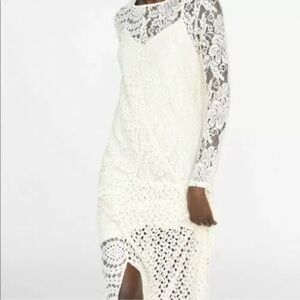 Zara Ecru Asymmetric Gipure Lace Dress Size L